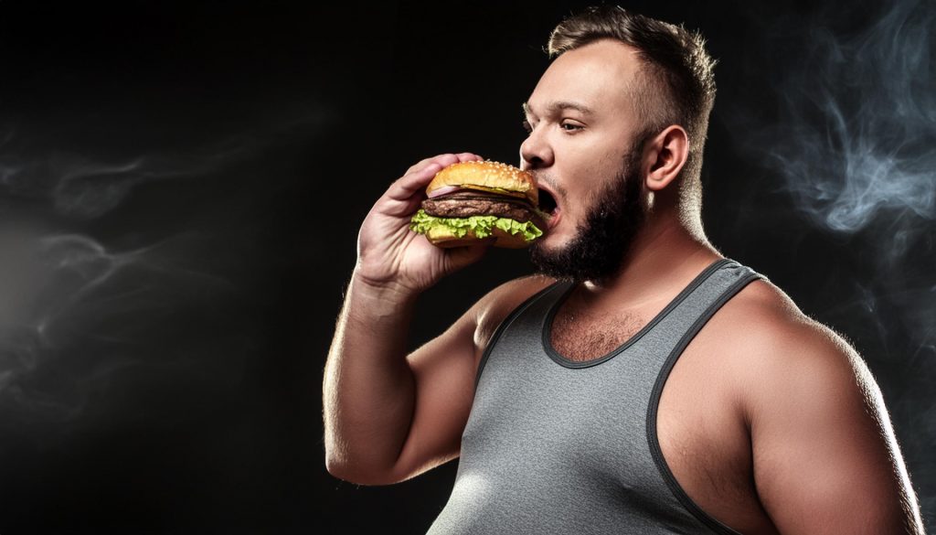 ハンバーガーを食べる男性