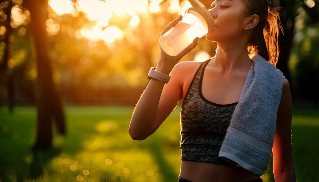 プロテインを飲む女性